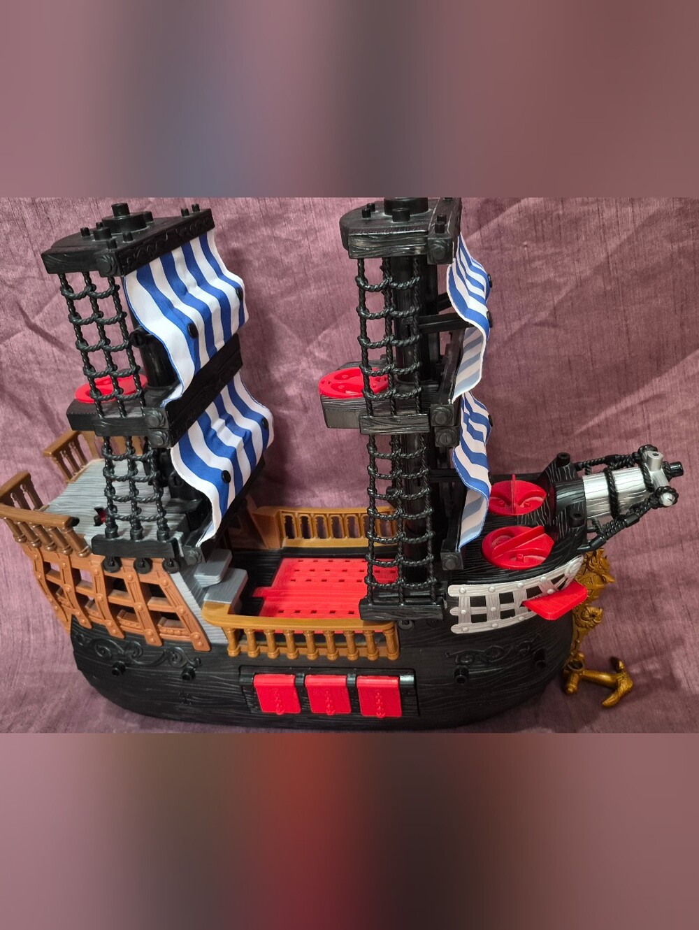 Vintage 2006 Fisher-Price Imaginext Black & Red Pirate Ship Playset